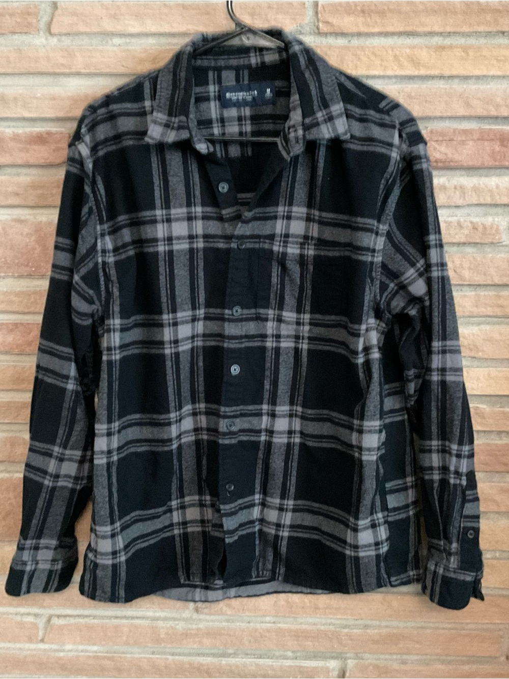 Abercrombie & Fitch Plaid Shirt Soft Flannel Black Gray Medium